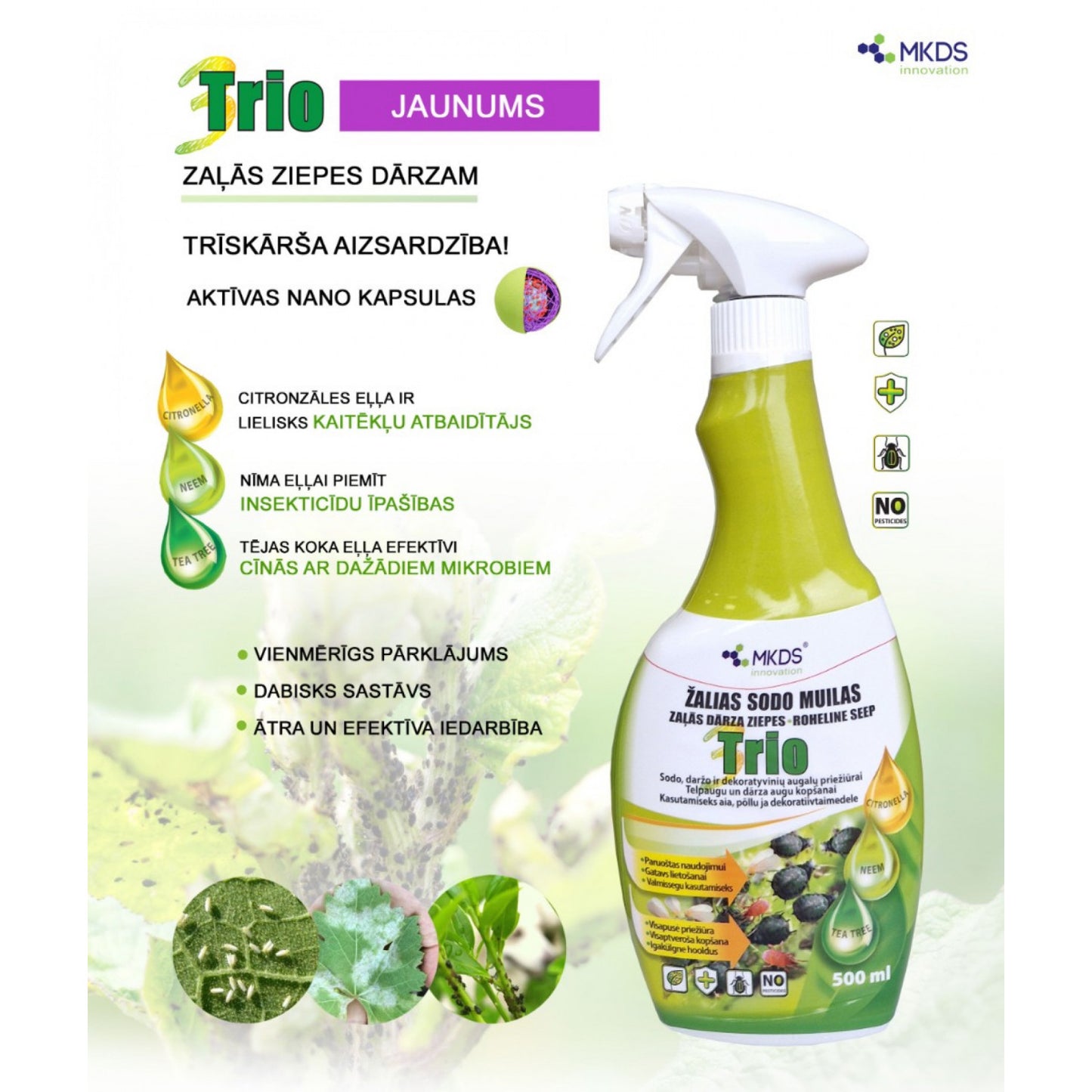 Vihreä saippua TRIO 500ml torjumaan tuholaisia