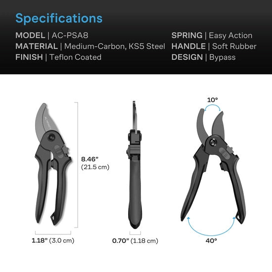 AC Infinity Steel Pruning Shear – Stainless Steel Garden Scissors