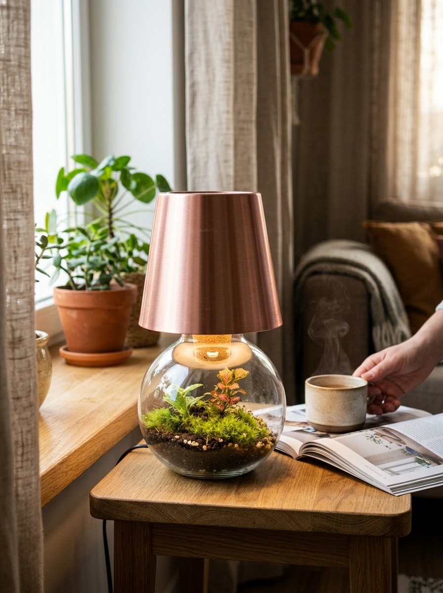 Dzīvo augu galda lampa